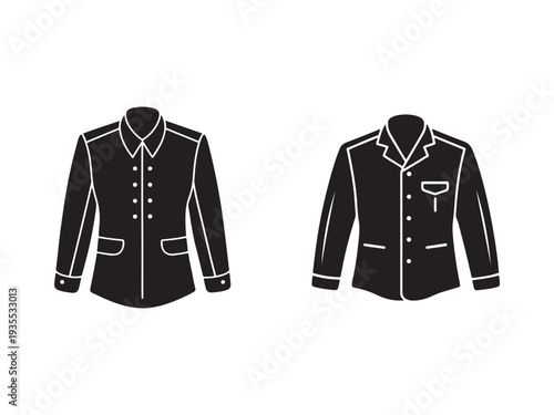 Two black and white business shirts with buttons and pockets  isolated on white background