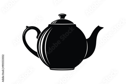 A classic black teapot with a sleek design and a curved spout. Vector