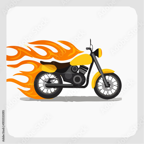 Ignited Journey Dynamic Illustration of a Fiery Motorcycle Roaring with Speed and Power