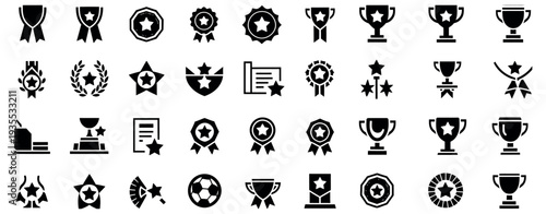Award and Trophy Icon Set, Medal Achievement Badge Victory Vector Illustration
