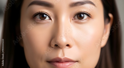 Close up portrait of a woman with brown eyes looking directly at the camera