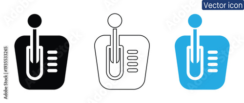 Set of modern gear shift icons in black, white, and blue, perfect for tech and automotive designs