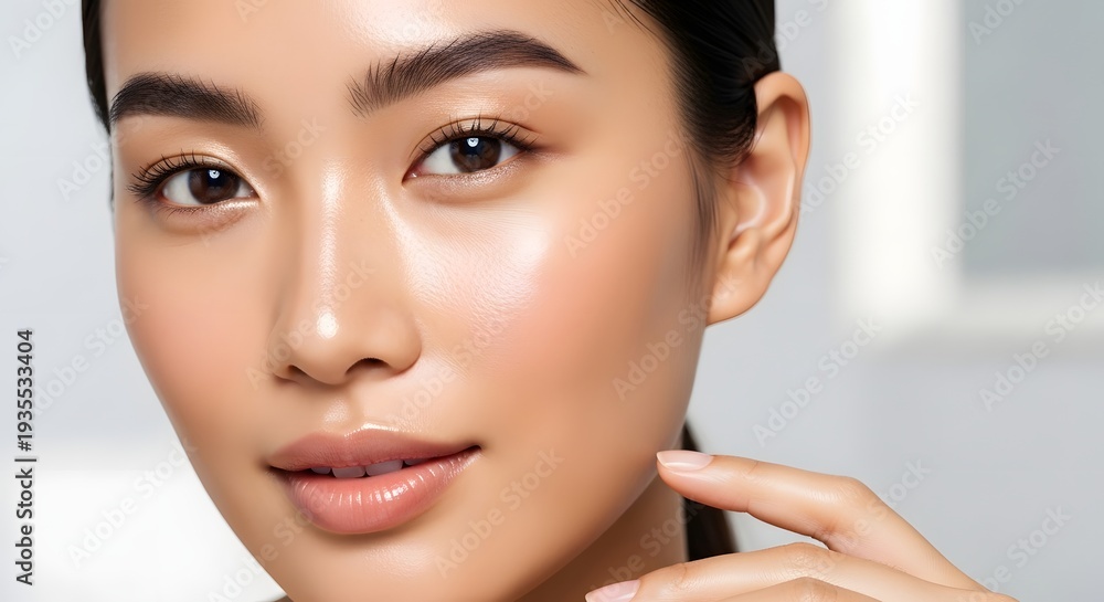 Obraz premium Close up portrait of a woman with healthy skin and natural makeup