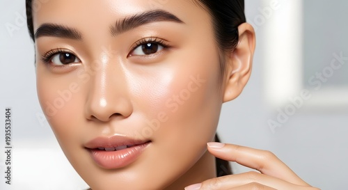 Close up portrait of a woman with healthy skin and natural makeup