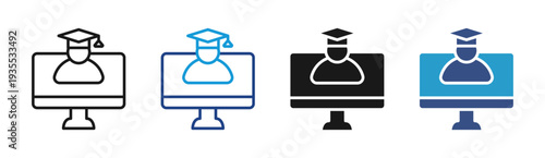 Online Graduate icon set multiple style collection
