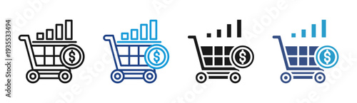 Shopping Growth icon set multiple style collection