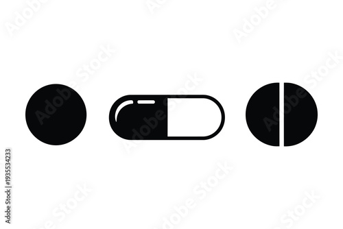 Three distinct black shapes arranged in a line, including a pill shape Vector