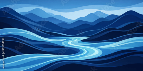 Abstract blue wave background featuring a flowing liquid motion with vector illustration curves and a light ocean flow pattern for a modern wallpaper design