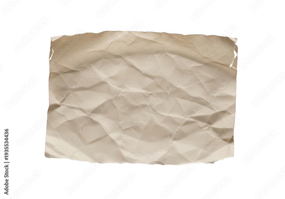 Fototapeta premium A crumpled piece of paper lying on a white background with shadows isolated on transparent background
