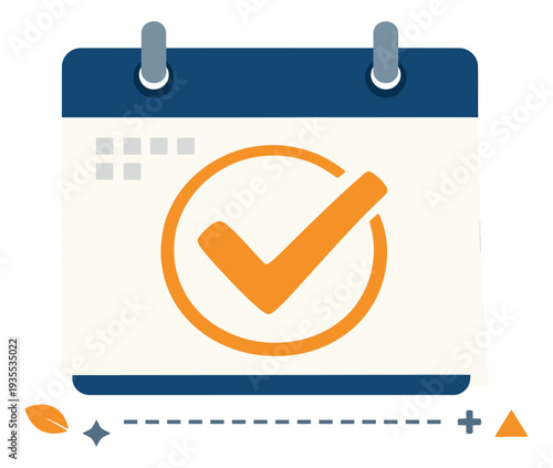 Flat design illustration of a calendar icon depicting a confirmed appointment for scheduling