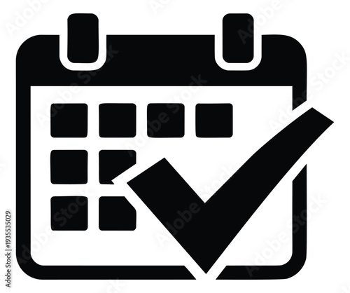 Simple icon illustration of a calendar depicting a confirmed date for time management