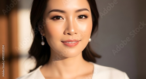 Elegant portrait of a woman with radiant skin and gentle expression