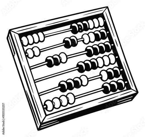 Hand drawn line art illustration of an abacus depicting traditional calculation for education and finance