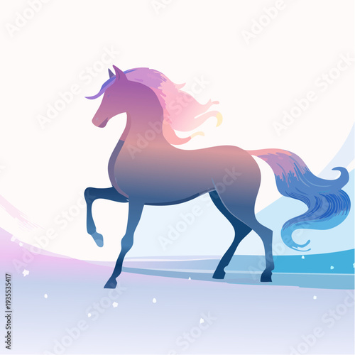 Majestic Gradient Horse Illustration Elegant Equine with Vibrant Pastel Hues and Graceful Motion