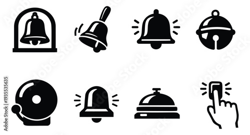 Modern icon bell set featuring alert, alarm, and notification symbols for digital design and warning systems