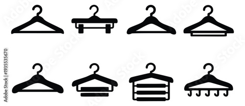 Modern silhouette clothes hanger set featuring various designs for wardrobe organization