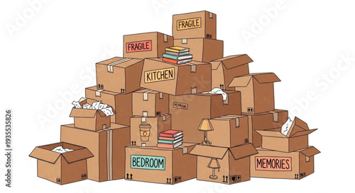 Stack of Cardboard Boxes and Packaging.