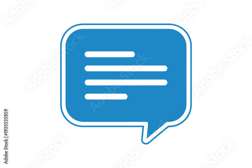A stylized blue speech bubble with three horizontal lines inside representing a chat or message. Vector