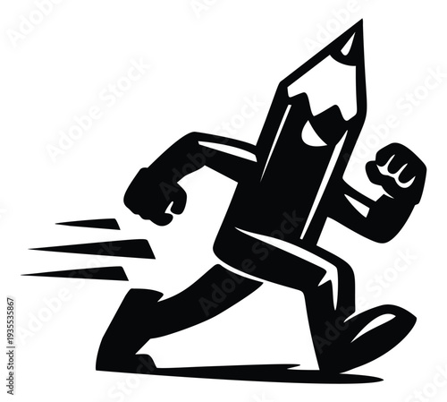 Bold graphic illustration of a pencil depicting a speedy run for creativity and progress