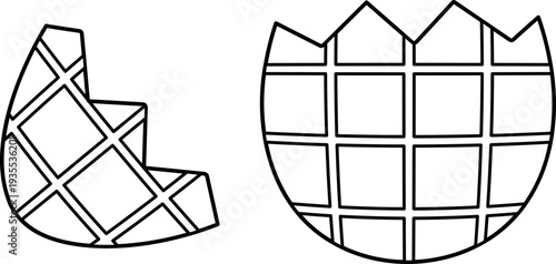 Easter egg outline split in half coloring page.
Easter egg template divided into two halves.
Broken Easter egg outline printable worksheet. svg.