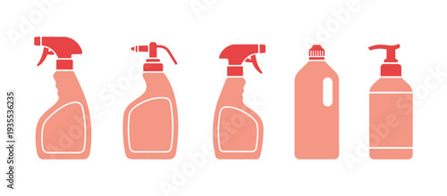 Wash product bottle icons pack isolated on white, vector illustration.