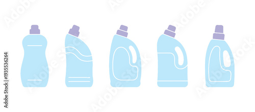 Isolated detergent container wash icon bundle, colorful vector artwork.