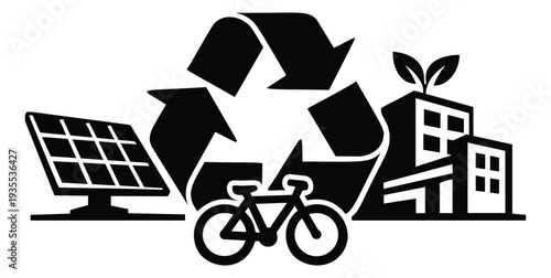 Graphic illustration of sustainable city concept depicting green energy and urban lifestyle for environmental campaigns