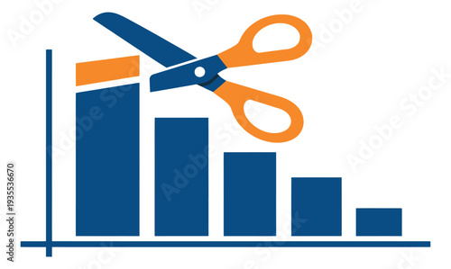 Modern graphic illustration of scissors and a bar graph depicting cost cutting for business finance management