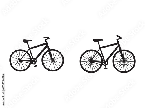 Two black bicycle silhouettes side by side on white background  bike illustrations
