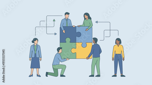 Teamwork and Collaboration Concept with Puzzle Pieces.