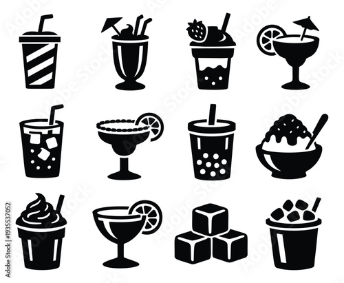 Wallpaper Mural Flat icon beverage set featuring various cocktails, sodas, and frozen treats for summer and refreshment concepts Torontodigital.ca