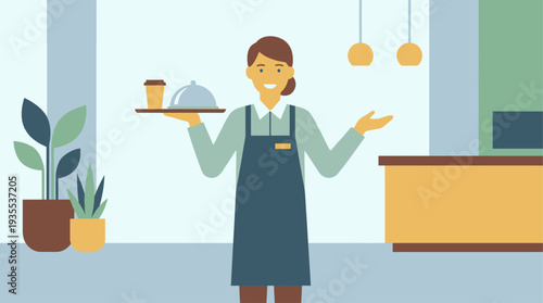 Friendly waitress serving food and beverages in a restaurant setting.