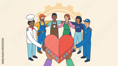 Diverse group of professionals showing unity and care for each other.