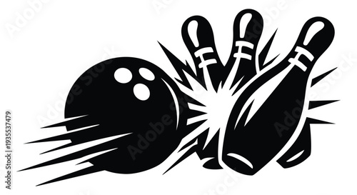 Line art illustration of a bowling strike depicting an explosive impact for sport and recreation