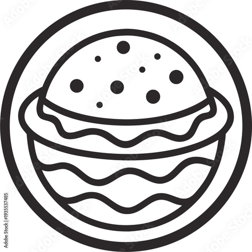 Simple meatball icon designed for restaurant menu, modern minimal outline, flat vector, black and white, clean isolated design.