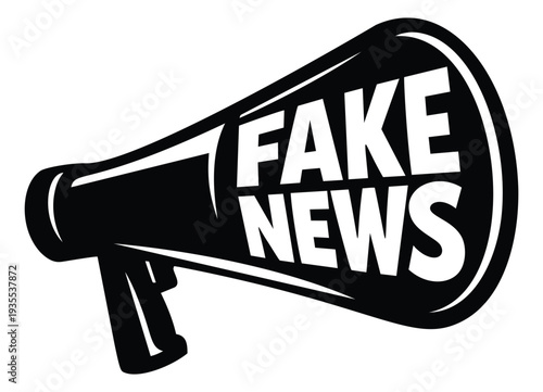 Graphic illustration of a megaphone depicting a "Fake News" message for media commentary and public discourse
