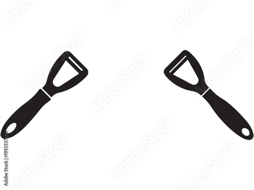 Two black bottle openers with triangular heads and handles  isolated on white background