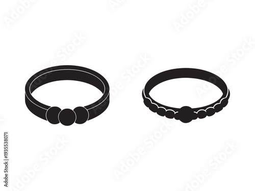 Two black bracelets with round beads on white background  jewelry accessories