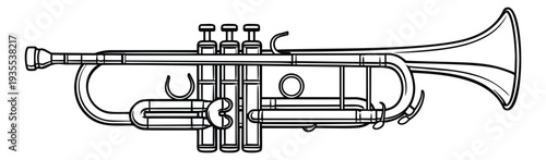 Line art illustration of a trumpet depicting a brass wind instrument for musical themes and designs