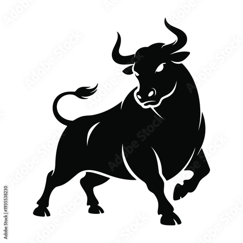 Charging bull silhouette showing powerful movement and muscle detail
