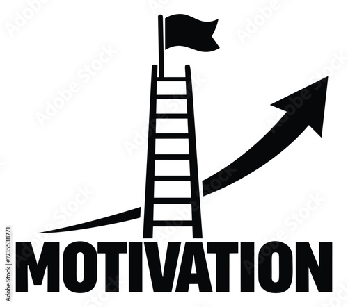 Graphic illustration of motivation depicting a ladder, flag, and upward progress arrow for success and inspiration