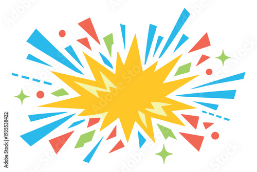 Vibrant abstract illustration of a starburst explosion depicting celebration and excitement for parties, events, or announcements