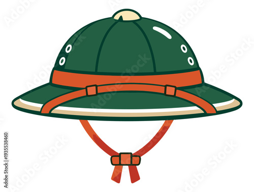 Hand drawn illustration of a pith helmet depicting an iconic safari style for adventure and travel themes