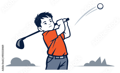 Graphic illustration of a young boy depicting a golf swing for youth sports