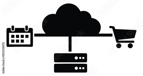 Simple graphic illustration of cloud infrastructure depicting data flow for online business management