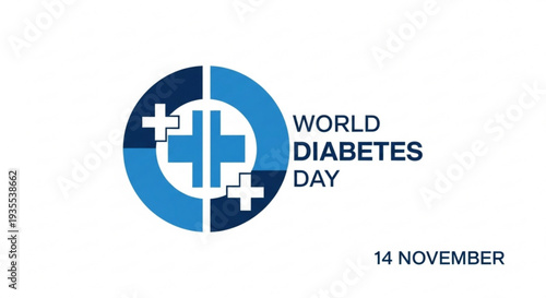 World diabetes day logo with blue circle and cross on white background symbolizing awareness and health