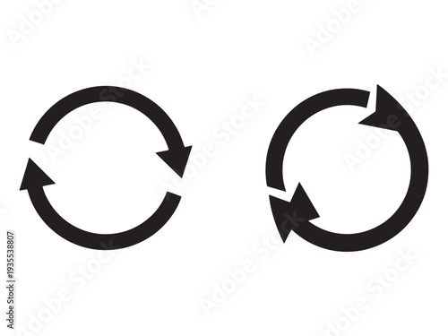 Two black circular arrows on white background  circular motion  rotation symbol