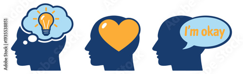 Modern graphic concept set featuring ideas, emotions, and self-affirmation for mental well-being