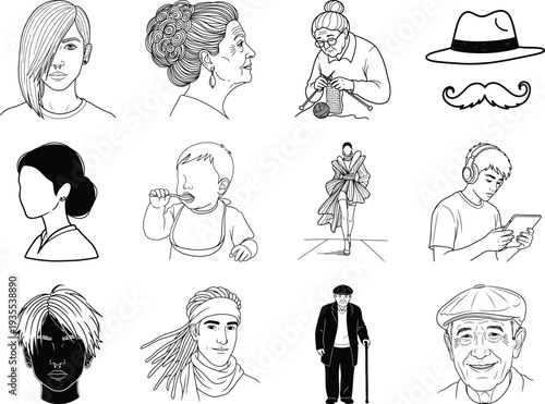 Black and white of people and accessories mustache