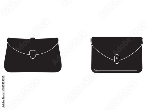 Two black clutches with white outlines and buckles  fashion accessories